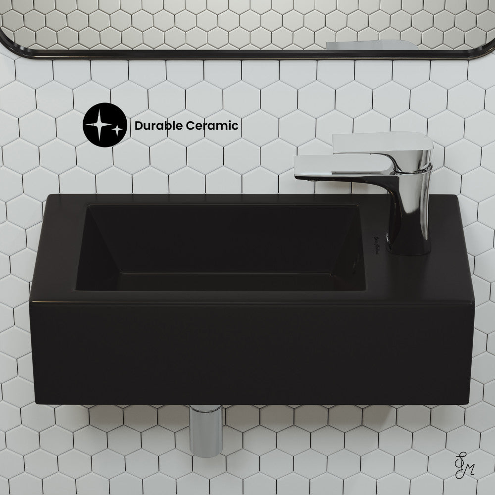 Swiss Madison Voltaire 19.5 x 10 Rectangular Ceramic Wall Hung Sink with Right Side Faucet Mount, Matte Black