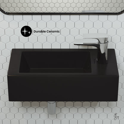 Swiss Madison Voltaire 19.5 x 10 Rectangular Ceramic Wall Hung Sink with Right Side Faucet Mount, Matte Black