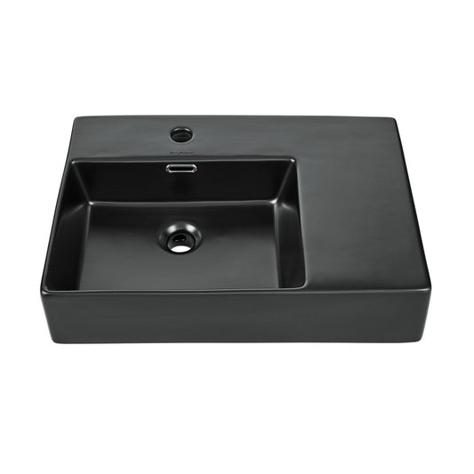 Swiss Madison St. Tropez 24 x 18 Ceramic Wall Hung Sink with Left Side Faucet Mount, Matte Black