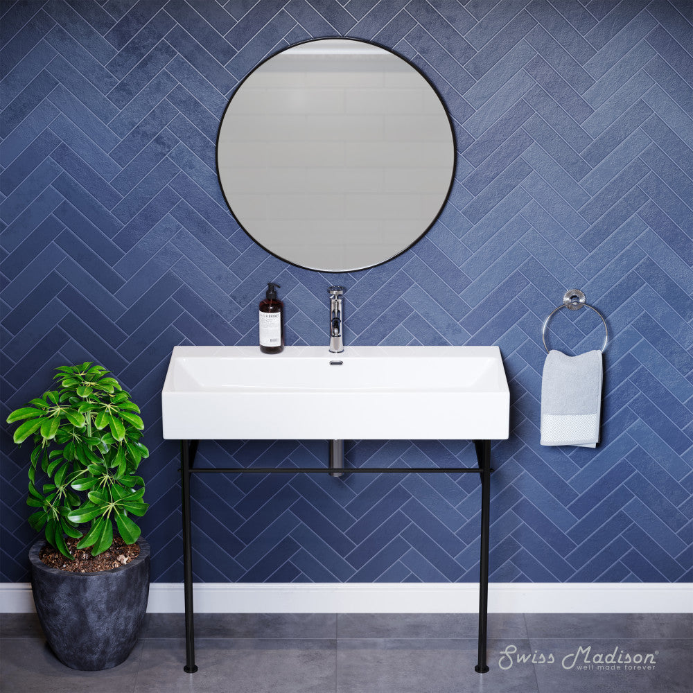 Swiss Madison Claire 40 Ceramic Console Sink White Basin Black Legs