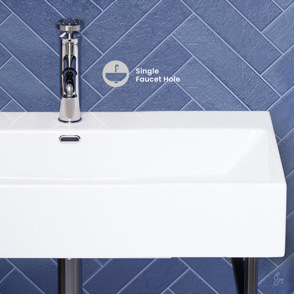 Swiss Madison Claire 30 Ceramic Console Sink White Basin Chrome Legs