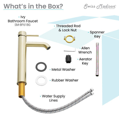 Swiss Madison Ivy Single Hole, Single-Handle, High Arc Bathroom Faucet in Brushed Gold