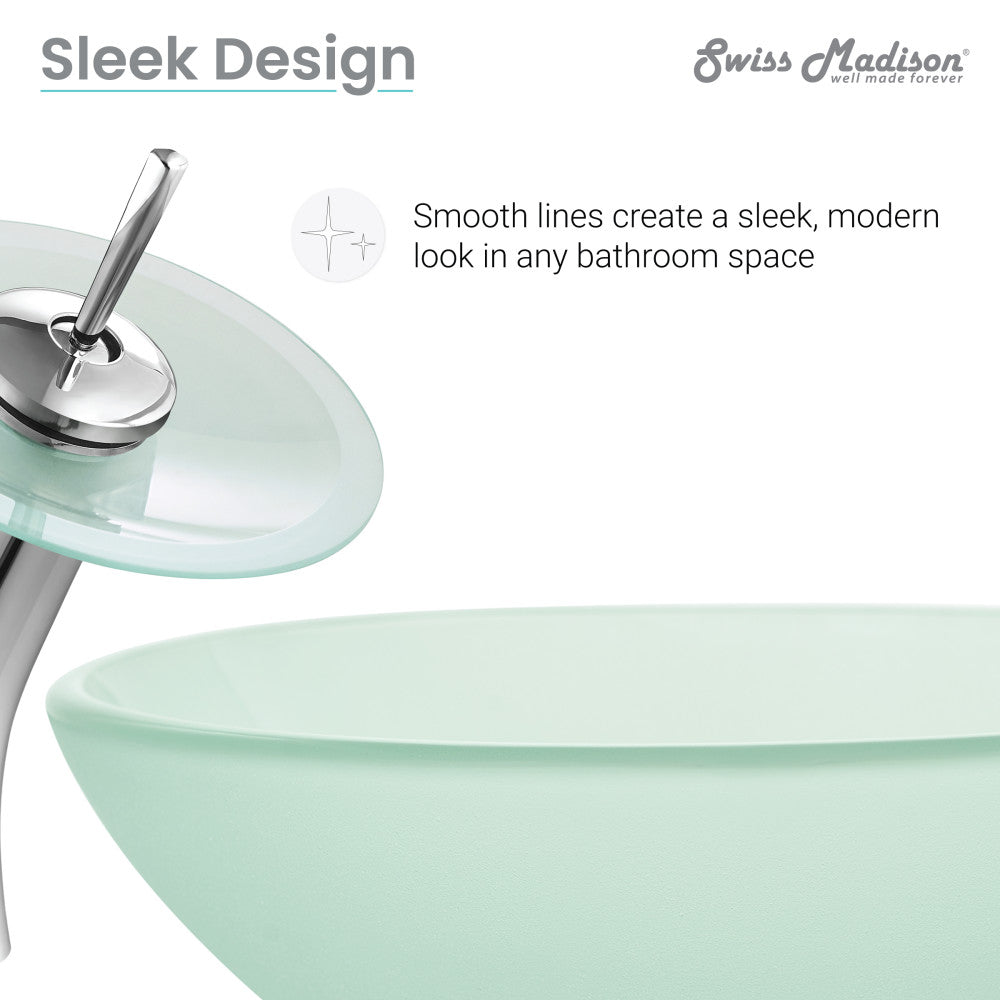 Swiss Madison Cascade 16.5 Color Glass Vessel Sink with Faucet, Frost