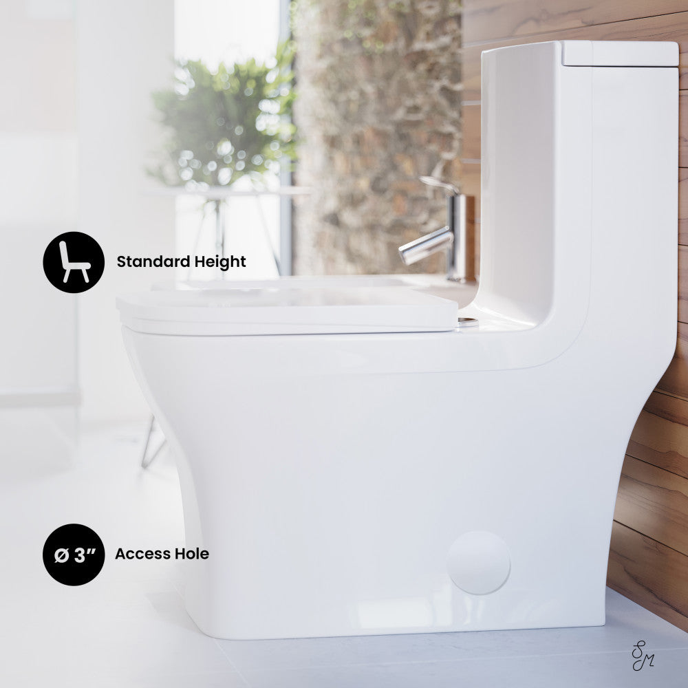 Swiss Madison Concorde One-Piece 12" Rough-in 1.1/1.6 GPF Dual Top Flush Square Toilet in Glossy White