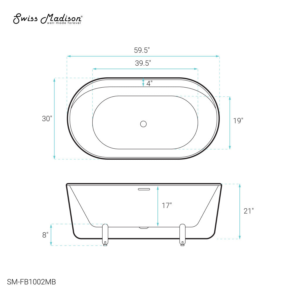 Swiss Madison Monaco 59" Freestanding Bathtub with Matte Black Stand
