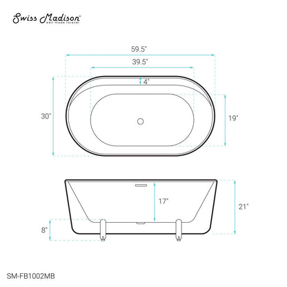 Swiss Madison Monaco 59" Freestanding Bathtub with Matte Black Stand
