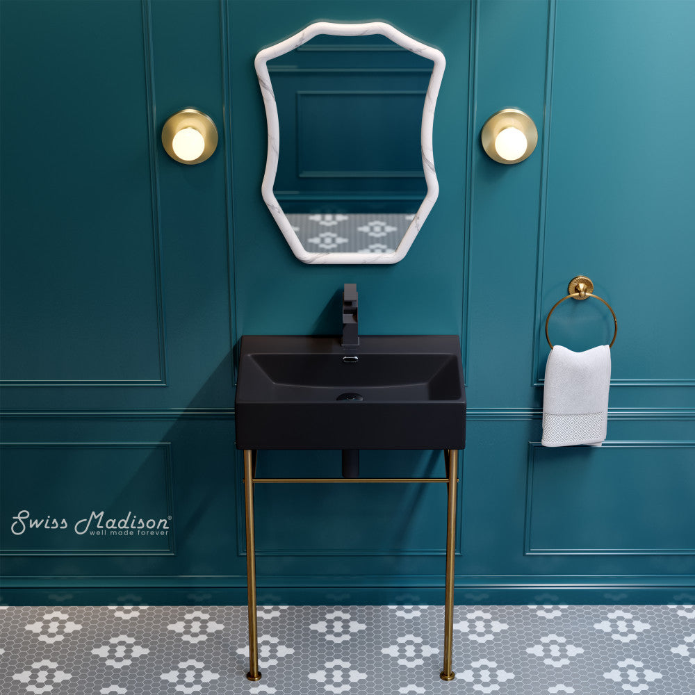 Swiss Madison Claire 24 Ceramic Console Sink Matte Black Basin Brushed Gold Legs
