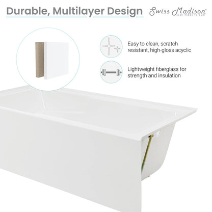 Swiss Madison Voltaire 72" x 36" Right-Hand Drain Alcove Bathtub with Apron and Armrest
