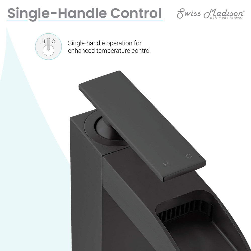 Swiss Madison Concorde Single Hole, Single-Handle, High Arc Waterfall, Bathroom Faucet in Matte Black