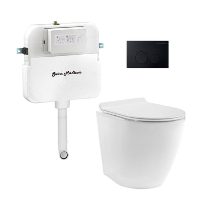 Swiss Madison St. Tropez Back-to-Wall Toilet Bundle 0.8/1.6 GPF Dual Flush in Glossy White with Black Flush Plate