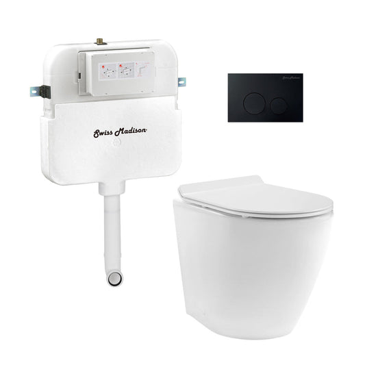 Swiss Madison St. Tropez Back-to-Wall Toilet Bundle 0.8/1.6 GPF Dual Flush in Glossy White with Black Flush Plate