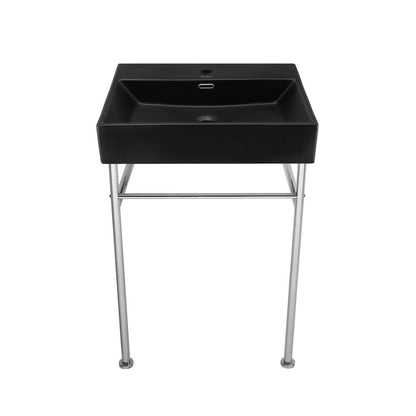 Swiss Madison Claire 24 Ceramic Console Sink Matte Black Basin Chrome Legs