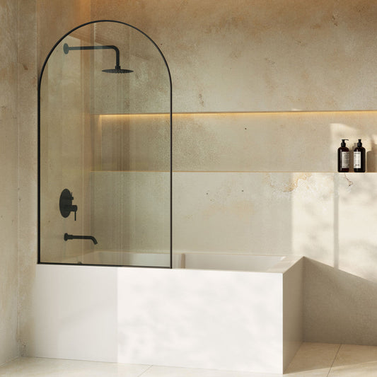 Swiss Madison Porte 34 x 58 Framed Fixed 3/8 in. (10mm) Clear Tempered Glass Tub Door with Black Matte Frame