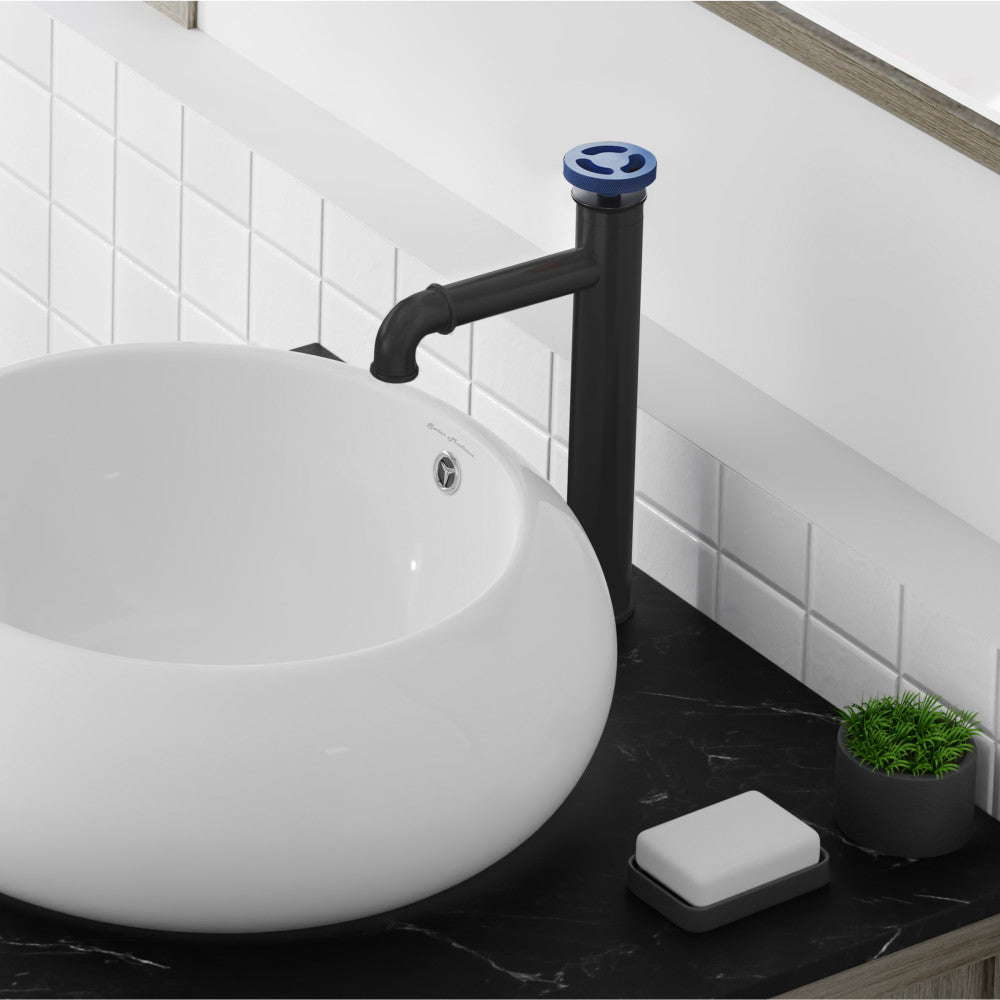Swiss Madison Avallon Single Hole, Single-Handle Wheel, High Arc Bathroom Faucet in Matte Black with Blue Handles