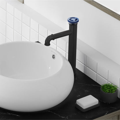 Swiss Madison Avallon Single Hole, Single-Handle Wheel, High Arc Bathroom Faucet in Matte Black with Blue Handles