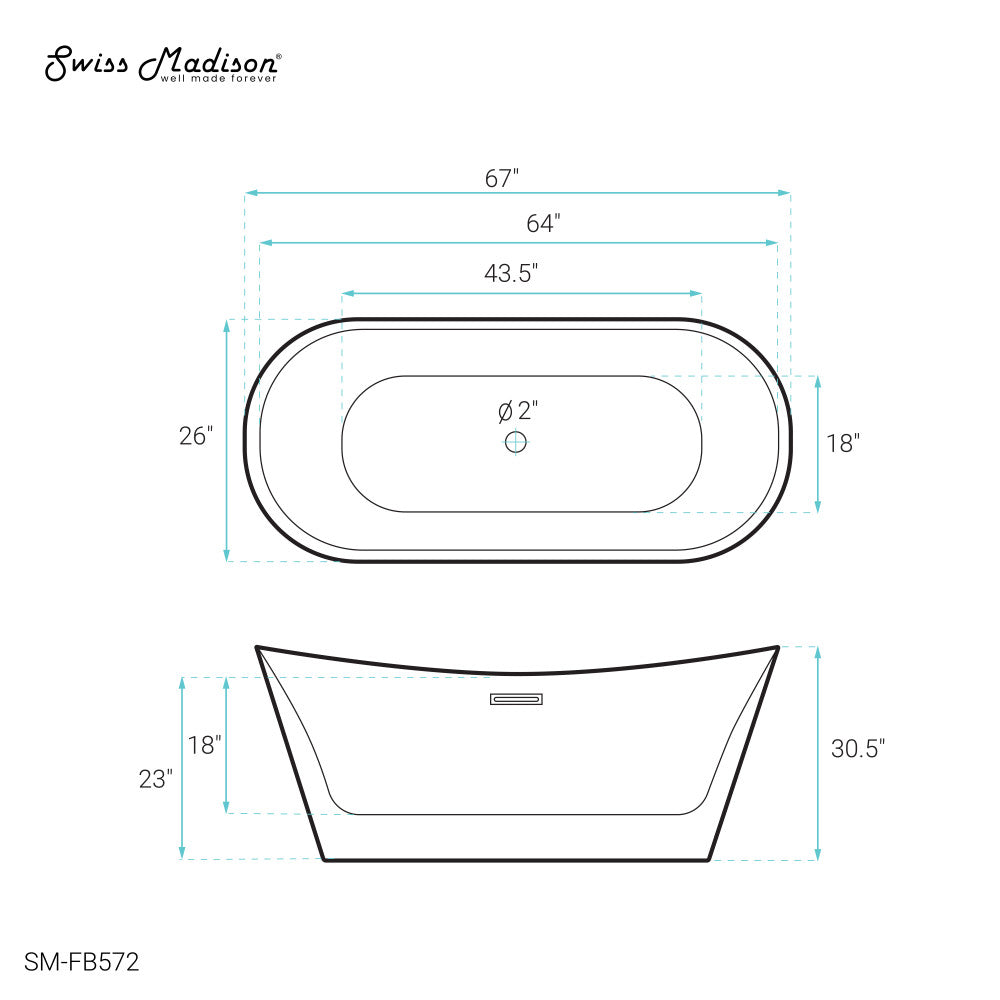 Swiss Madison Ivy 67" Double Slipper Freestanding Bathtub