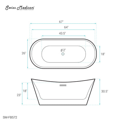 Swiss Madison Ivy 67" Double Slipper Freestanding Bathtub