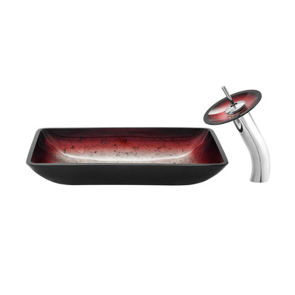 Swiss Madison Cascade Rectangular Glass Vessel Sink with Faucet, Ember Red