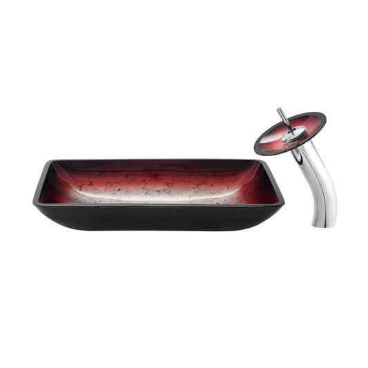 Swiss Madison Cascade Rectangular Glass Vessel Sink with Faucet, Ember Red