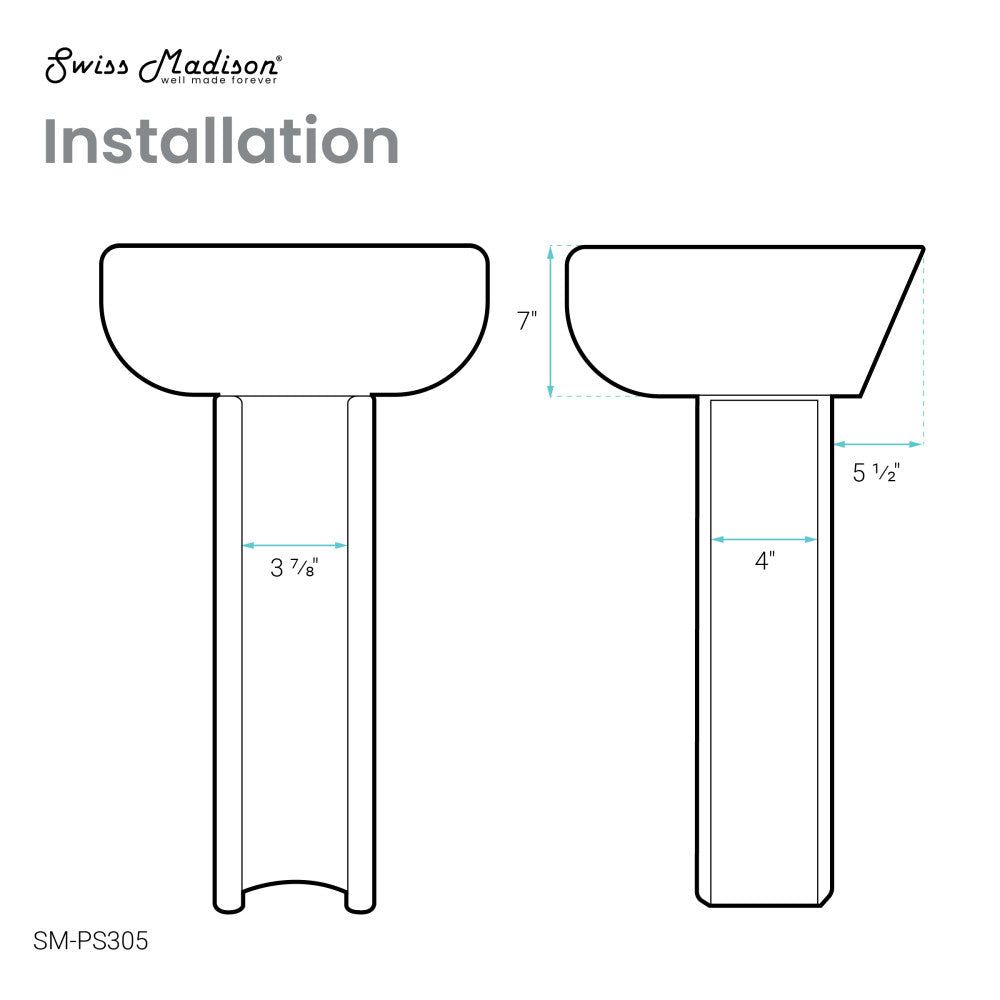 Swiss Madison Chateau Pedestal Bathroom Sink Round Single Faucet Hole