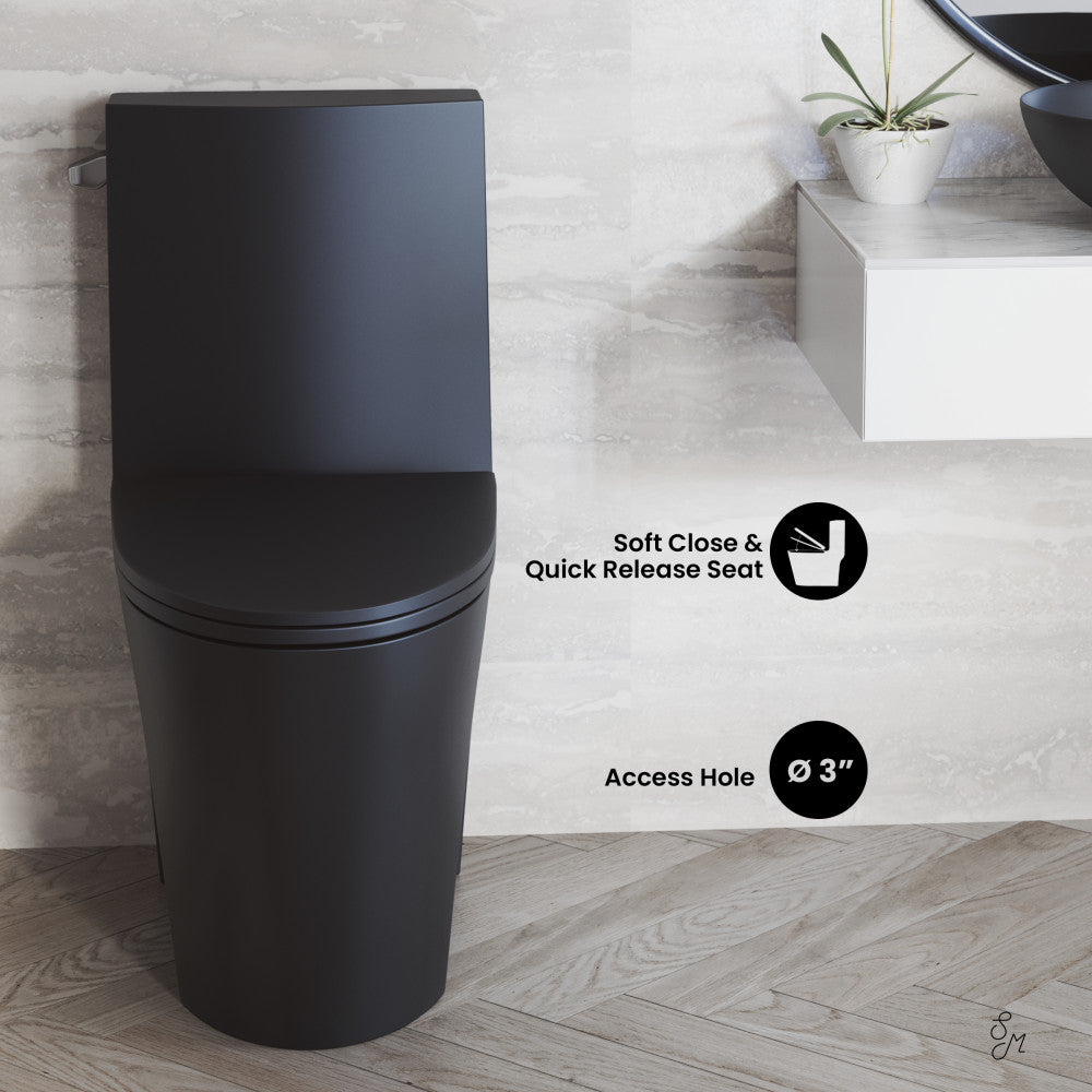 Swiss Madison St. Tropez One-Piece Elongated Toilet Left Side Vortex Flush Handle in Matte Black 1.28 gpf