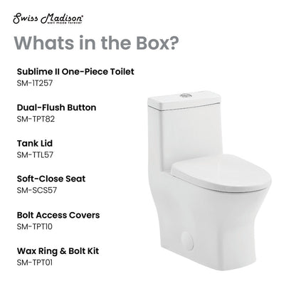Swiss Madison Sublime II One-Piece 12" Rough-in 1.1/1.6 GPF Dual Top Flush Round Compact Toilet in Glossy White