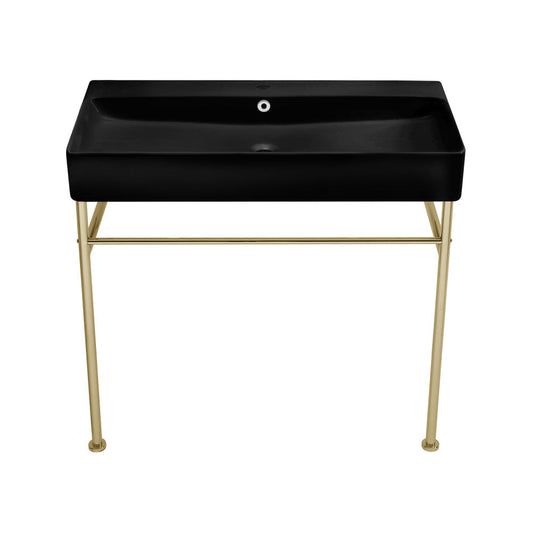 Swiss Madison Carre 36 Ceramic Console Sink Matte Black Basin Gold Legs