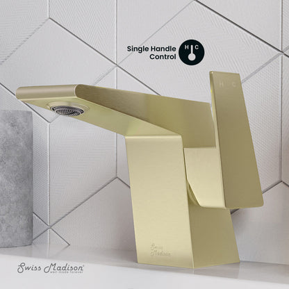 Swiss Madison Carre Single Hole, Single-Handle, Bathroom Faucet in Brushed Gold