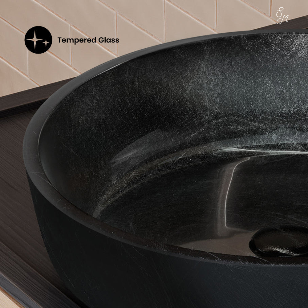 Swiss Madison Avallon 16.5 " Round Glass Vessel Sink, Black