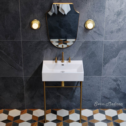 Swiss Madison Claire 24" Console Sink White Basin Brushed Gold Legs with 8" Widespread Holes