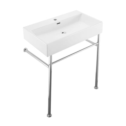 Swiss Madison Claire 30 Ceramic Console Sink White Basin Chrome Legs