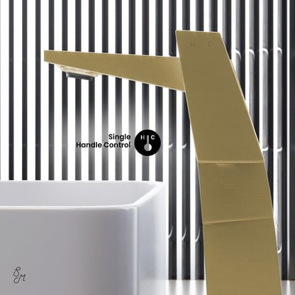 Swiss Madison Carre Single Hole, Single-Handle, High Arc Bathroom Faucet in Brushed Gold