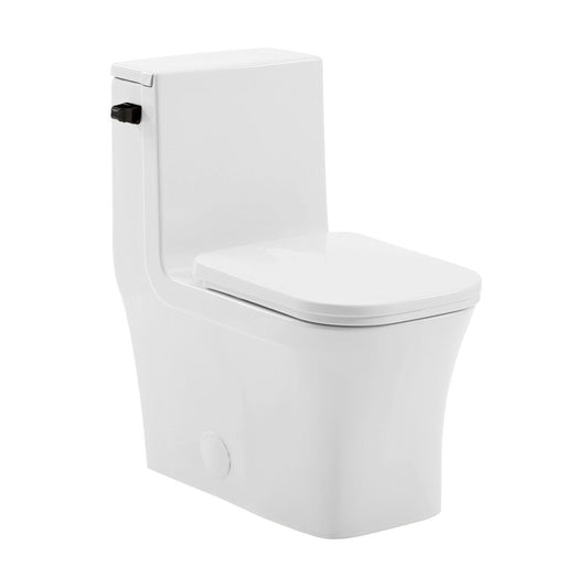 Swiss Madison Concorde One-Piece 12" Rough-in 1.28 GPF Left-Hand Flush Square Toilet in Glossy White with Black Hardware