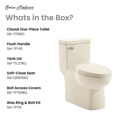 Swiss Madison Classe One Piece Toilet with Front Flush Handle 1.28 gpf in Bisque