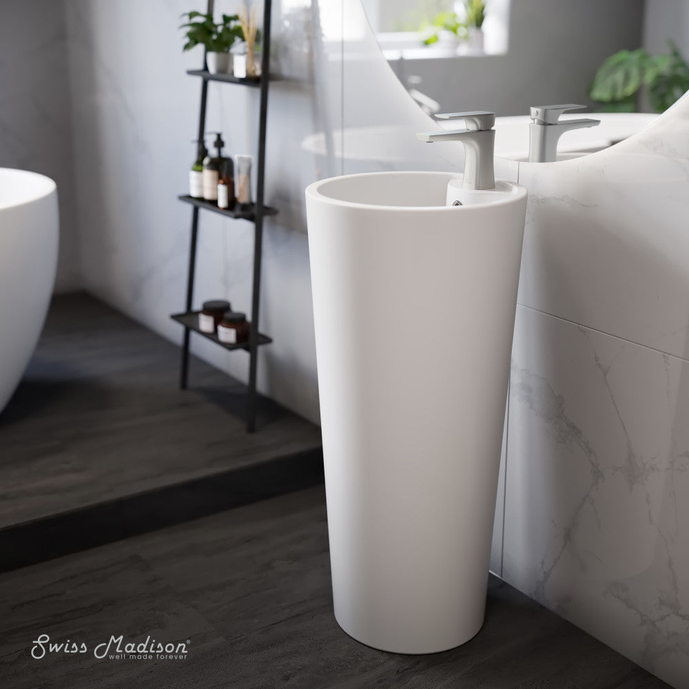 Swiss Madison Monaco Circular Basin Pedestal Sink in Matte White
