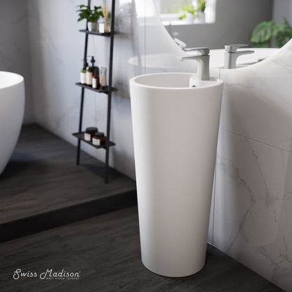 Swiss Madison Monaco Circular Basin Pedestal Sink in Matte White