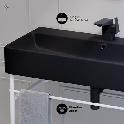 Swiss Madison Carre 36 Ceramic Console Sink Matte Black Basin Matte White Legs