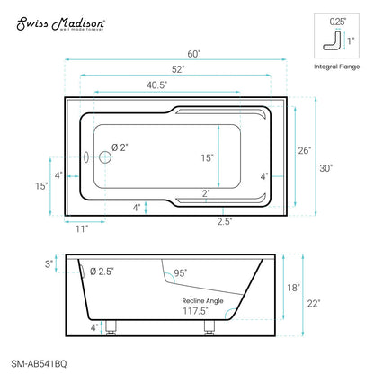 Swiss Madison Voltaire 60" x 30" Left-Hand Drain Alcove Bathtub with Apron in Bisque