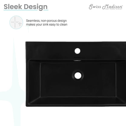 Swiss Madison Claire 24" Rectangle Wall-Mount Bathroom Sink in Matte Black