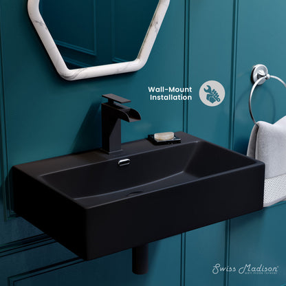 Swiss Madison Claire 24" Rectangle Wall-Mount Bathroom Sink in Matte Black