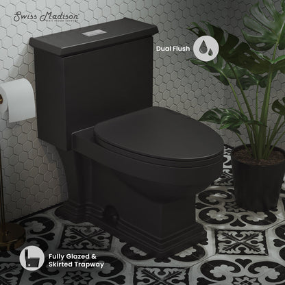 Swiss Madison Voltaire One-Piece Elongated Toilet Dual-Flush 1.1/1.6 gpf in Matte Black
