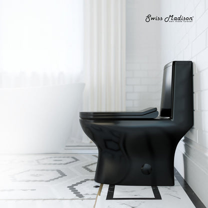 Swiss Madison Ivy One Piece Toilet Dual Vortex Flush in Glossy Black 1.1/1.6 gpf