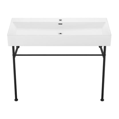 Swiss Madison Claire 40 Ceramic Console Sink White Basin Black Legs