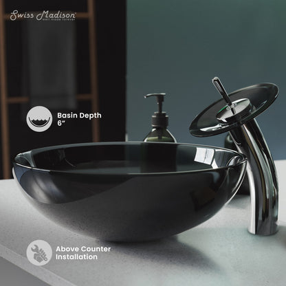 Swiss Madison Cascade 16.5 Color Glass Vessel Sink with Faucet, Black