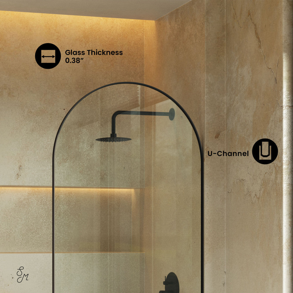Swiss Madison Porte 34 x 58 Framed Fixed 3/8 in. (10mm) Clear Tempered Glass Tub Door with Black Matte Frame