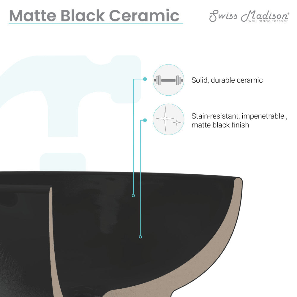 Swiss Madison Claire 22" Rectangle Wall-Mount Bathroom Sink in Matte Black