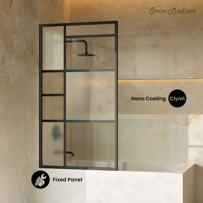 Swiss Madison Leiden 34 x 58 Framed Fixed 3/8 in. (10mm) Frosted Tempered Glass Tub Door with Black Matte Frame