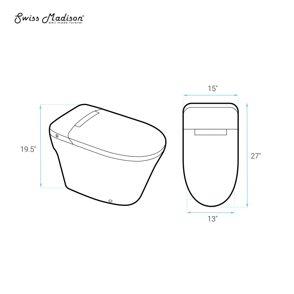 Swiss Madison Hugo H Power Flush Tankless Toilet 12" Rough-in 1.1 GPF Non-Electric ADA Toilet with Integrated Tank in Glossy White