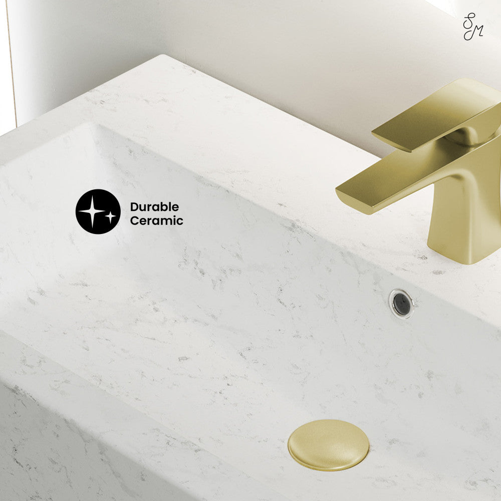 Swiss Madison Voltaire Wide Rectangle Wall Hung Sink in Static Marble