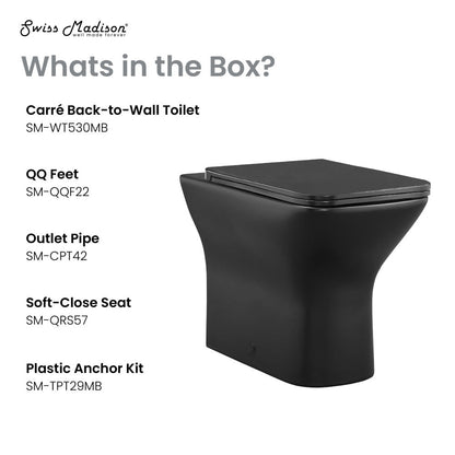 Swiss Madison Carre Back-to-Wall Elongated Toilet Bowl in Matte Black